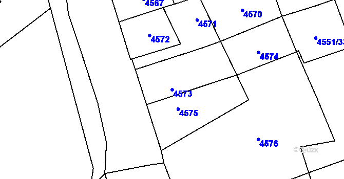Parcela st. 4573 v KÚ Chomutov I, Katastrální mapa