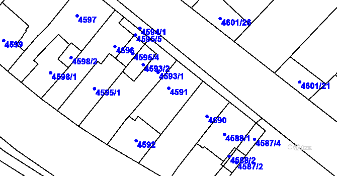 Parcela st. 4591 v KÚ Chomutov I, Katastrální mapa