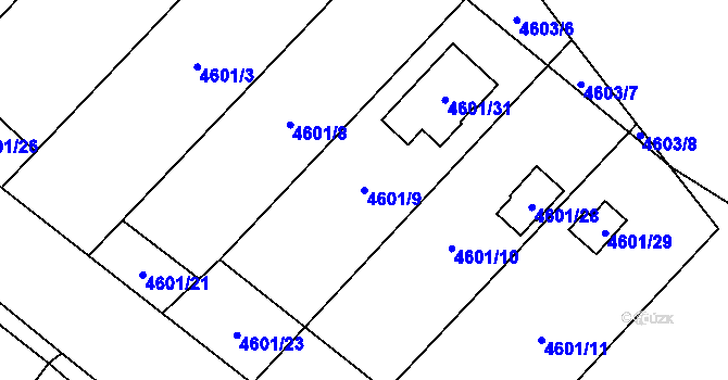 Parcela st. 4601/9 v KÚ Chomutov I, Katastrální mapa