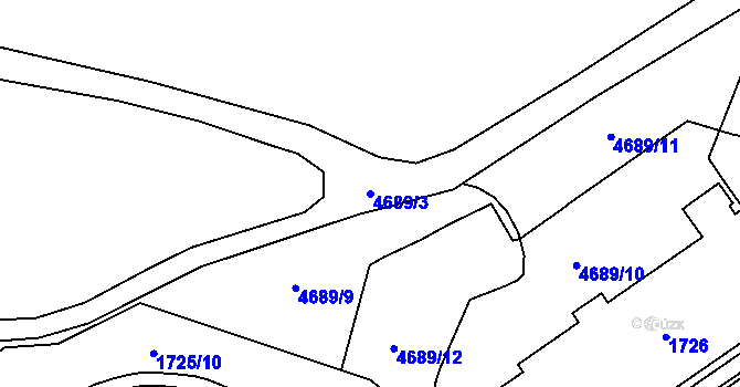 Parcela st. 4689/3 v KÚ Chomutov I, Katastrální mapa