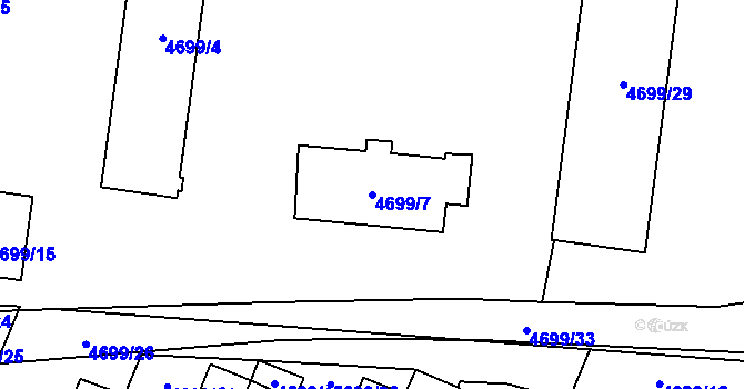 Parcela st. 4699/7 v KÚ Chomutov I, Katastrální mapa