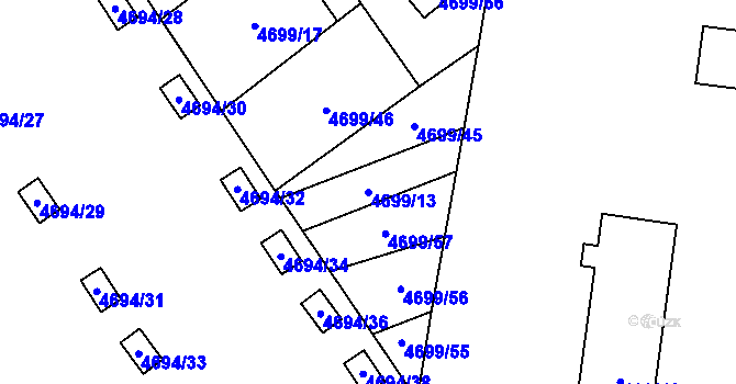 Parcela st. 4699/13 v KÚ Chomutov I, Katastrální mapa