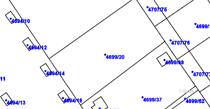 Parcela st. 4699/20 v KÚ Chomutov I, Katastrální mapa