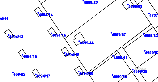 Parcela st. 4699/44 v KÚ Chomutov I, Katastrální mapa
