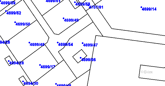 Parcela st. 4699/47 v KÚ Chomutov I, Katastrální mapa