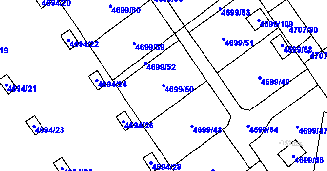Parcela st. 4699/50 v KÚ Chomutov I, Katastrální mapa