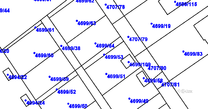 Parcela st. 4699/53 v KÚ Chomutov I, Katastrální mapa