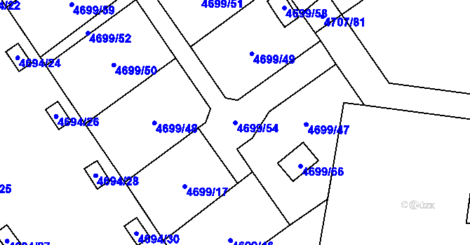 Parcela st. 4699/54 v KÚ Chomutov I, Katastrální mapa