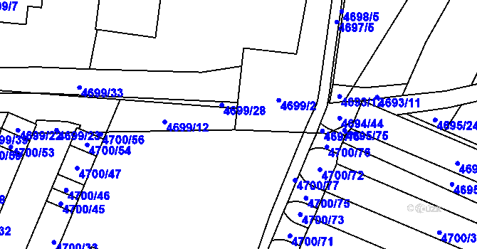Parcela st. 4700/5 v KÚ Chomutov I, Katastrální mapa