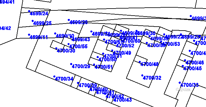 Parcela st. 4700/31 v KÚ Chomutov I, Katastrální mapa