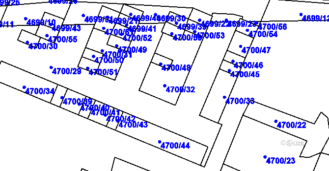 Parcela st. 4700/32 v KÚ Chomutov I, Katastrální mapa