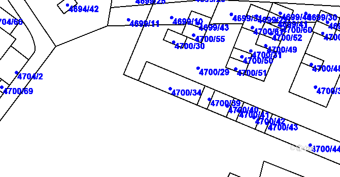 Parcela st. 4700/34 v KÚ Chomutov I, Katastrální mapa