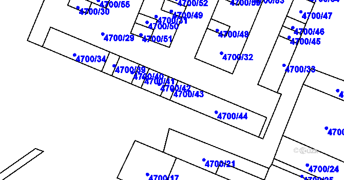 Parcela st. 4700/43 v KÚ Chomutov I, Katastrální mapa