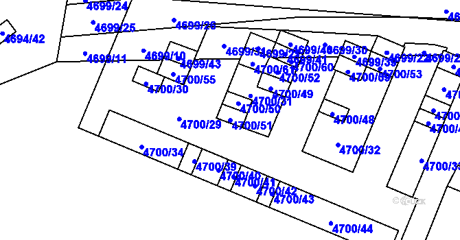 Parcela st. 4700/51 v KÚ Chomutov I, Katastrální mapa