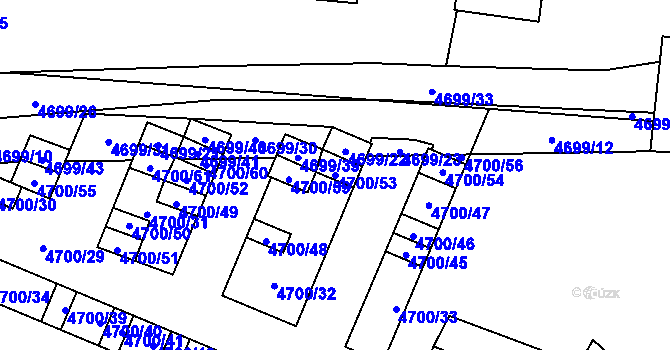 Parcela st. 4700/53 v KÚ Chomutov I, Katastrální mapa