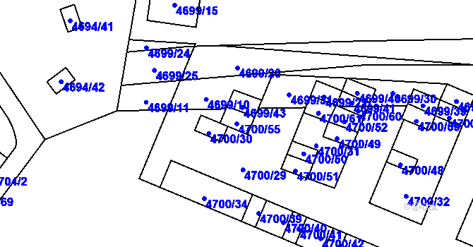 Parcela st. 4700/55 v KÚ Chomutov I, Katastrální mapa