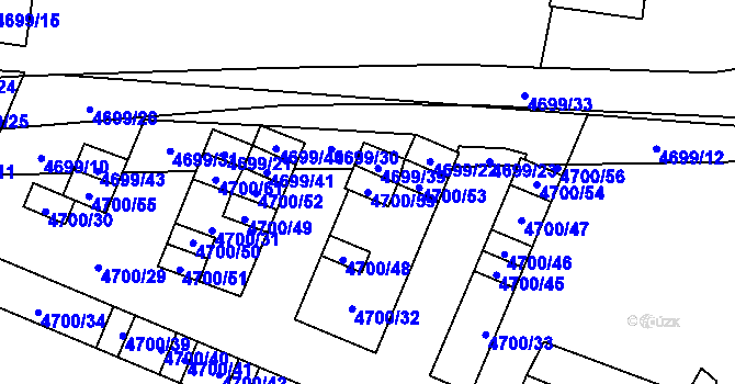 Parcela st. 4700/59 v KÚ Chomutov I, Katastrální mapa