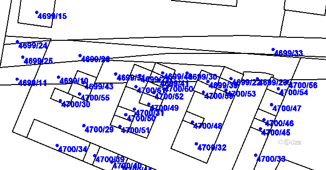 Parcela st. 4700/60 v KÚ Chomutov I, Katastrální mapa