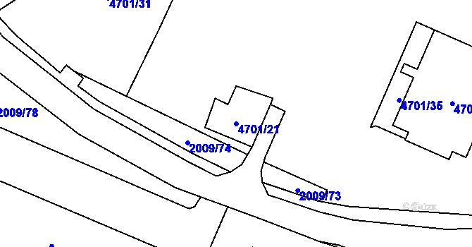 Parcela st. 4701/21 v KÚ Chomutov I, Katastrální mapa