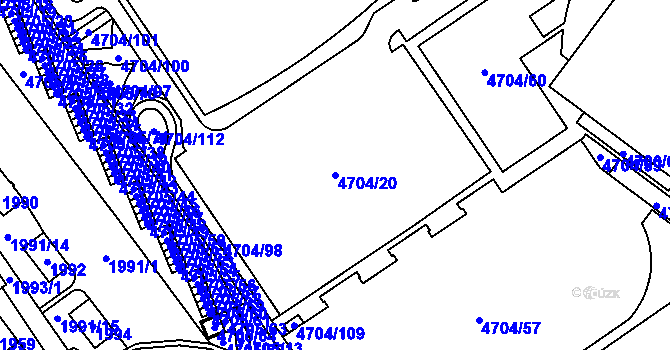 Parcela st. 4704/20 v KÚ Chomutov I, Katastrální mapa