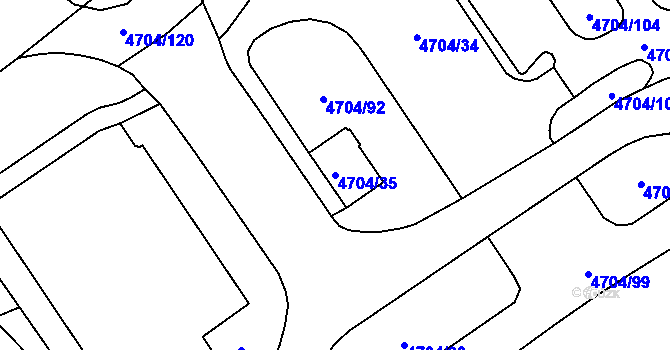 Parcela st. 4704/35 v KÚ Chomutov I, Katastrální mapa