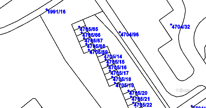 Parcela st. 4705/14 v KÚ Chomutov I, Katastrální mapa