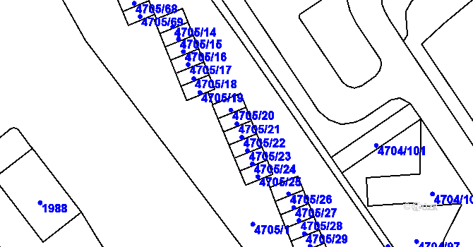 Parcela st. 4705/21 v KÚ Chomutov I, Katastrální mapa