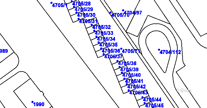 Parcela st. 4705/37 v KÚ Chomutov I, Katastrální mapa