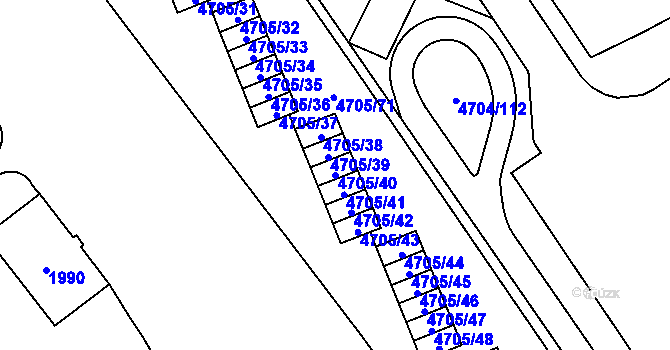 Parcela st. 4705/40 v KÚ Chomutov I, Katastrální mapa