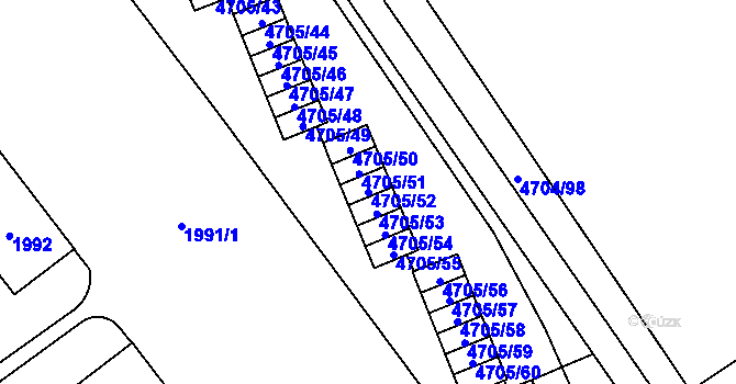 Parcela st. 4705/52 v KÚ Chomutov I, Katastrální mapa