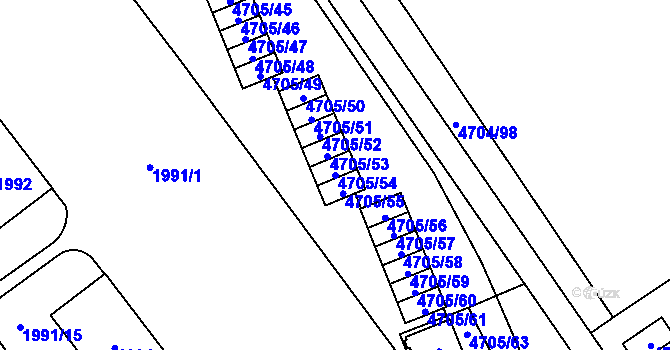 Parcela st. 4705/54 v KÚ Chomutov I, Katastrální mapa