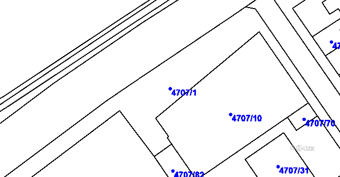 Parcela st. 4707/1 v KÚ Chomutov I, Katastrální mapa