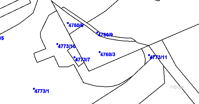 Parcela st. 4760/3 v KÚ Chomutov I, Katastrální mapa