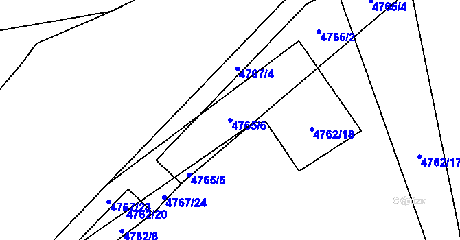 Parcela st. 4765/6 v KÚ Chomutov I, Katastrální mapa