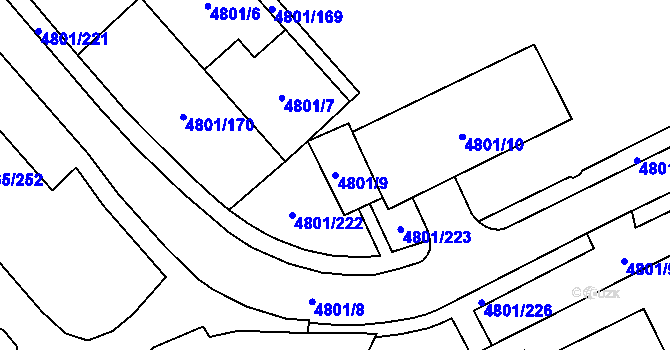 Parcela st. 4801/9 v KÚ Chomutov I, Katastrální mapa