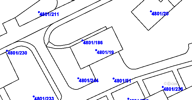 Parcela st. 4801/19 v KÚ Chomutov I, Katastrální mapa