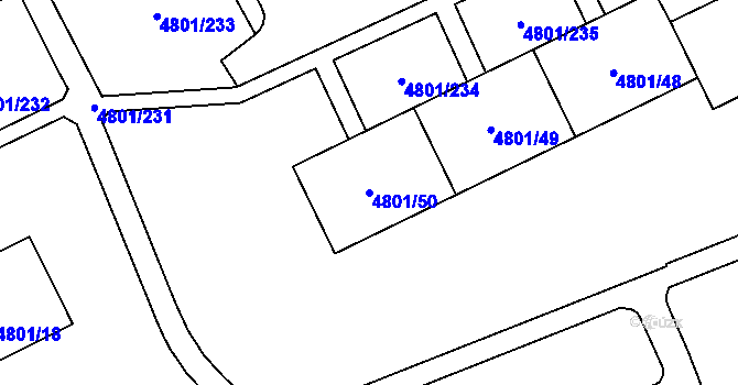 Parcela st. 4801/50 v KÚ Chomutov I, Katastrální mapa