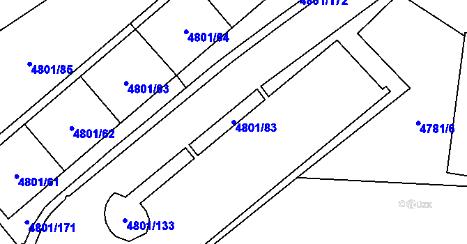 Parcela st. 4801/83 v KÚ Chomutov I, Katastrální mapa
