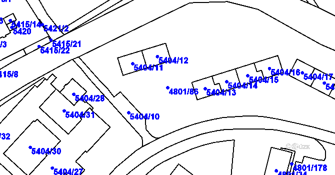 Parcela st. 4801/86 v KÚ Chomutov I, Katastrální mapa