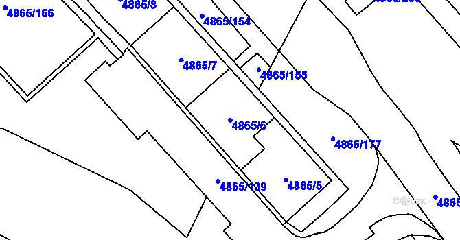 Parcela st. 4865/6 v KÚ Chomutov I, Katastrální mapa