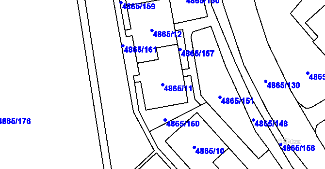 Parcela st. 4865/11 v KÚ Chomutov I, Katastrální mapa