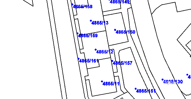 Parcela st. 4865/12 v KÚ Chomutov I, Katastrální mapa