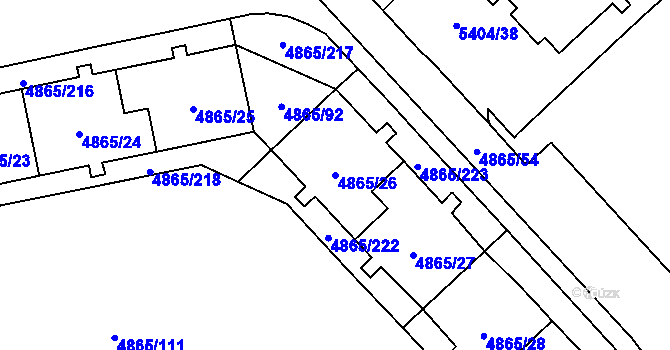 Parcela st. 4865/26 v KÚ Chomutov I, Katastrální mapa