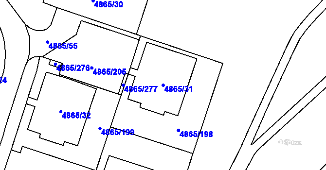 Parcela st. 4865/31 v KÚ Chomutov I, Katastrální mapa
