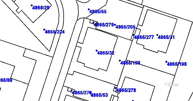 Parcela st. 4865/32 v KÚ Chomutov I, Katastrální mapa