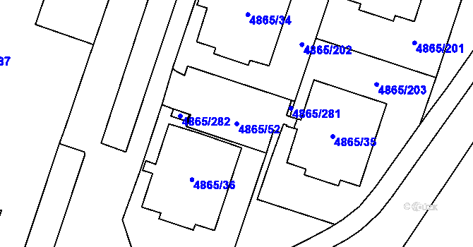Parcela st. 4865/52 v KÚ Chomutov I, Katastrální mapa