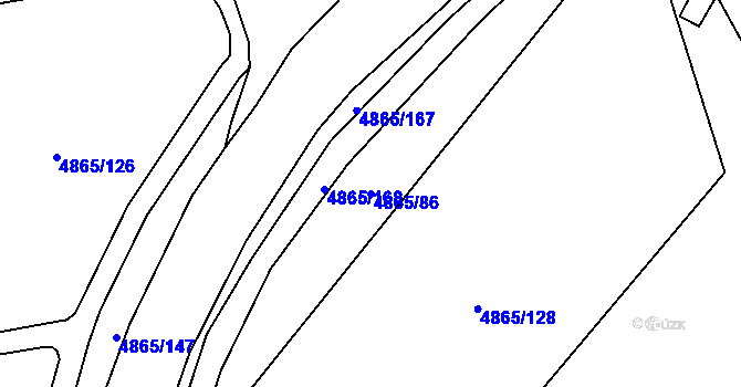 Parcela st. 4865/86 v KÚ Chomutov I, Katastrální mapa
