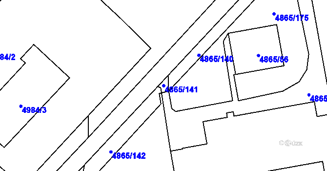 Parcela st. 4865/141 v KÚ Chomutov I, Katastrální mapa