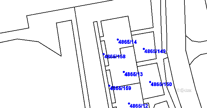 Parcela st. 4865/158 v KÚ Chomutov I, Katastrální mapa
