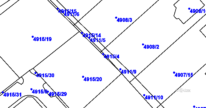 Parcela st. 4915/4 v KÚ Chomutov I, Katastrální mapa